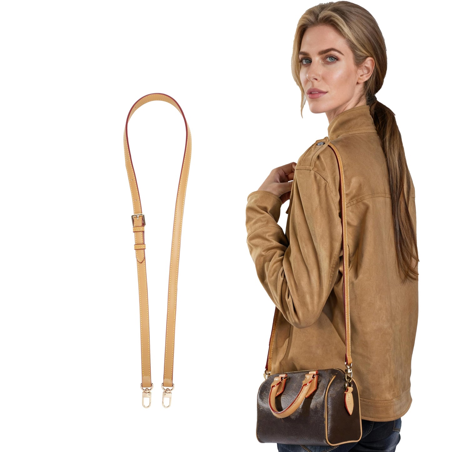 LvansWtl Adjustable Vachetta Leather Replacement Strap, Compatible with Diane，Pochette，Saumur，Boulogne Crossbody/Single-Shoulder/HOBO Bags with Length 37.8-48.43in (0.59" Width)