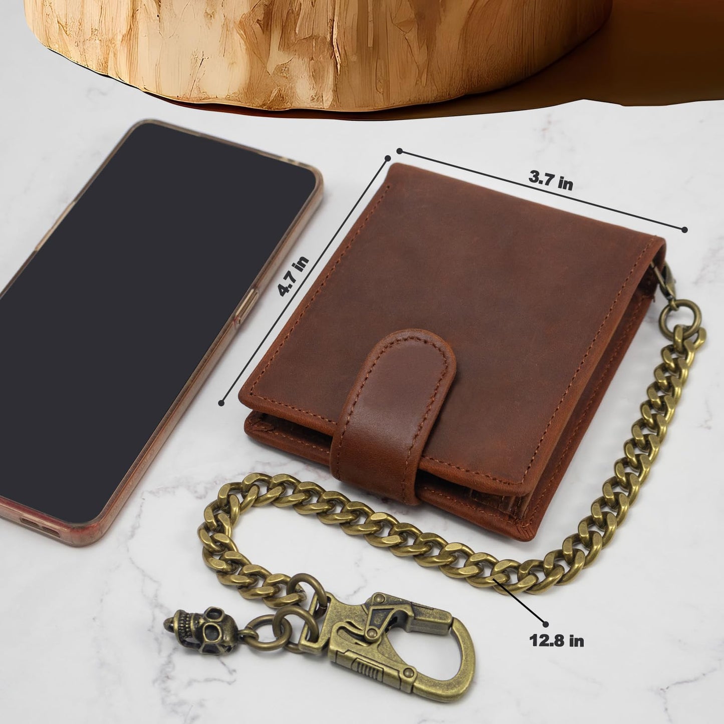 Ahiller Chain Wallet for Men Crazy Horse Bifold Leather Wallet with Chain, Anti-Theft Mens Wallets with Gift Box,Zippered Bill Compartment,ID Window, Card Slots-Coffee