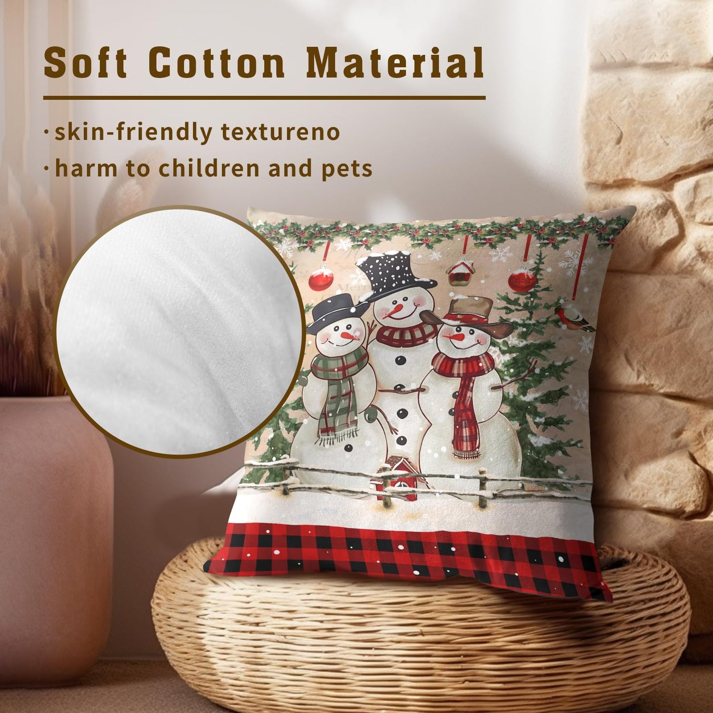 Giwawa Winter Snowman Throw Pillow Covers 18x18 Inch Set of 2 Red Buffalo Plaid Cushion Cover Accent Pillow Protector for Home Sofa Bedroom Decor