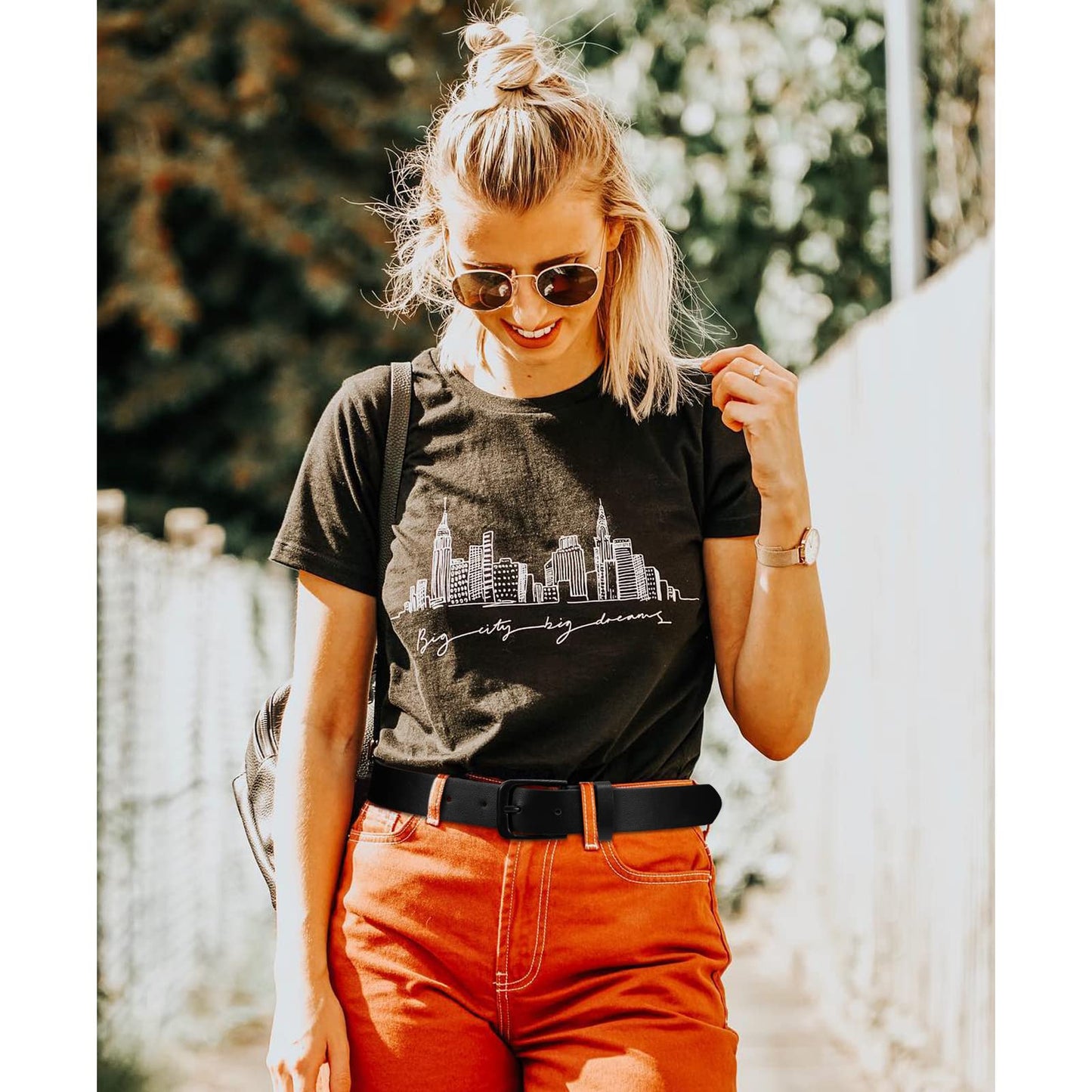 WHIPPY Women Casual Leather Belt for Jeans Pants, Fashion Ladies Waist Dress Belt Black Buckle Black M
