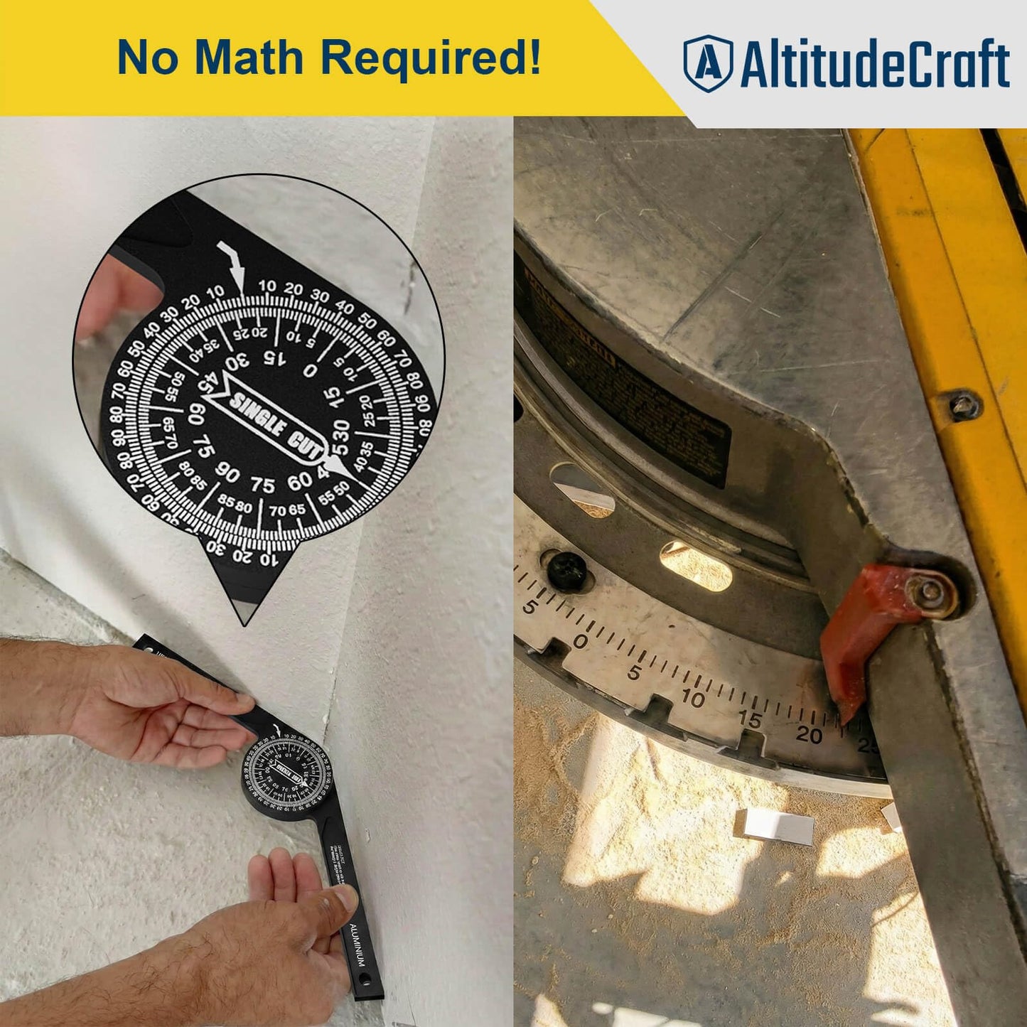 AltitudeCraft Precision Miter Saw Protractor – No-Math Angle Finder for Crown Molding, Trim & Woodworking | Heavy-Duty Aluminum, 360° Rotation (7.28 In)