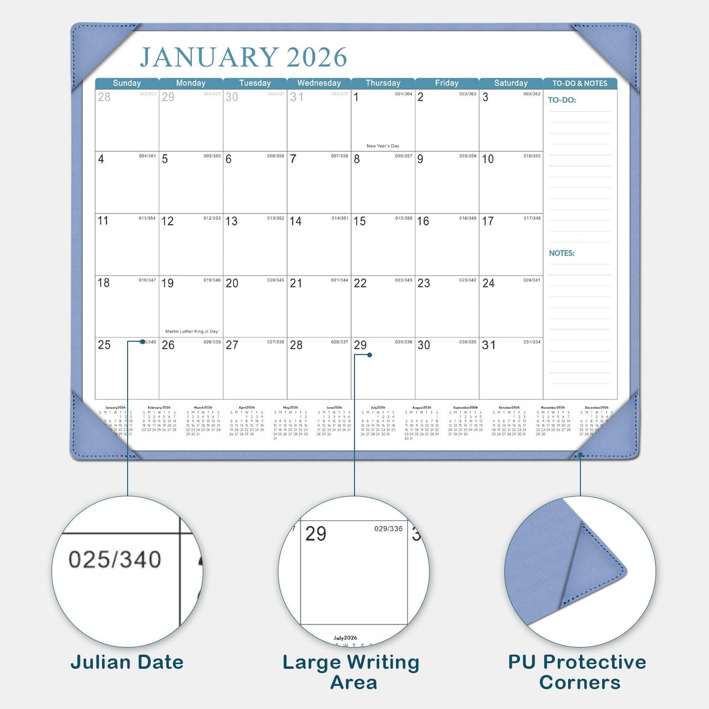 KOPEESY Desk Calendar 2026-2027, New Year Large Desk Calendar with Desktop Mat, 18 Months from January 2026 to June 2027, 22” x 17” Desktop Monthly Planner for Home or Office School