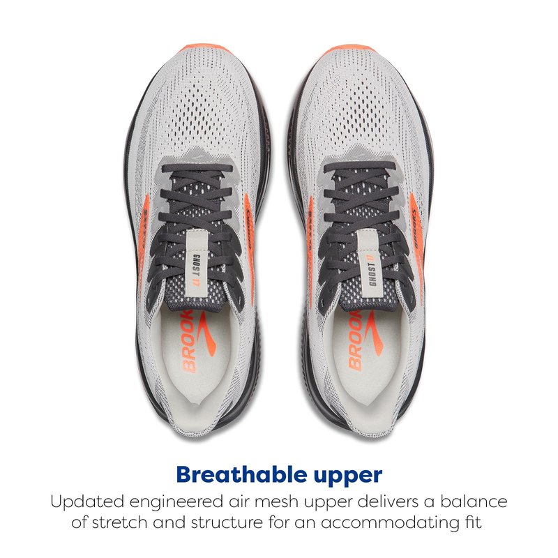 Brooks Men’s Ghost 17 Neutral Running Shoe - Oyster Mushroom/Orange/Ebony - 8 Narrow