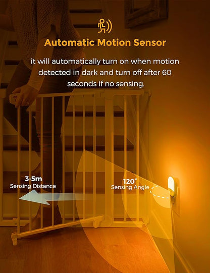 Amber Night Light, 2 Pack, LOHAS Amber Night Lights Plug into Wall Motion Sensor, 0.6W 2000K, LED Night Light, 30/60LM Adjustable Brightness, Automatic Low Blue Night Light for Kids, Bathroom, Hallway