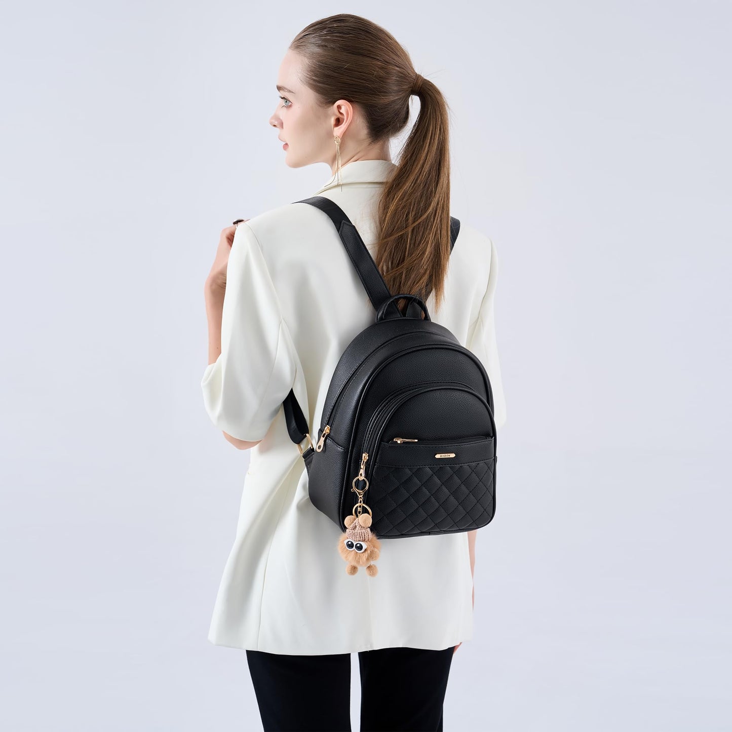 BAGOK Mini Leather Backpack Purse for Women, Small Backpack Purse with Cartoon Charm, Cute Fashion Bag for Girls