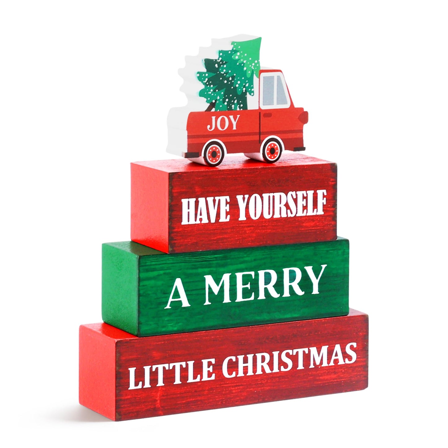 4 Pcs Christmas Wooden Tiered Tray Decor, Merry Christmas Decorations Gifts for Home, Winter Table Centerpiece for Xmas Party Kitchen Office