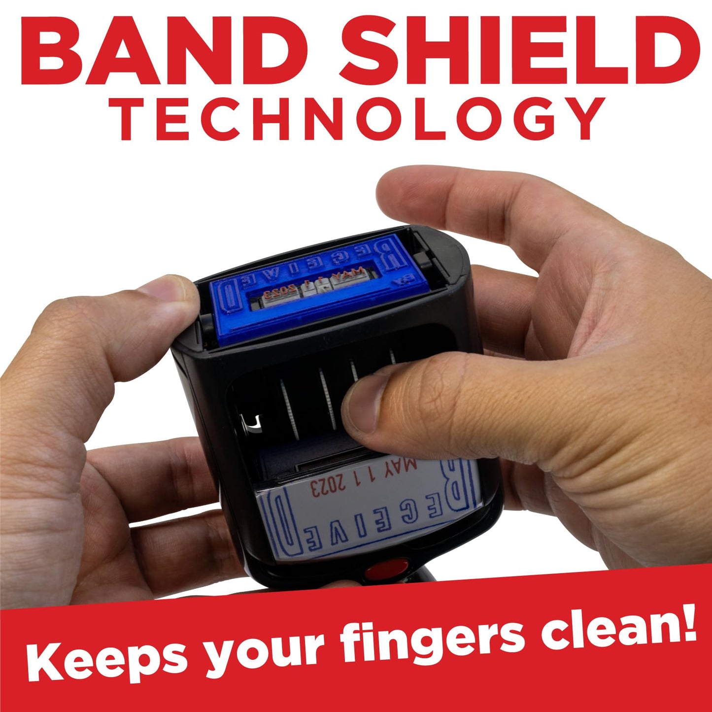 Mark 2000 Self-Inking Rubber Date Office Stamp with Received Phrase - Blue Ink & Date Red Ink - 12-Year Band