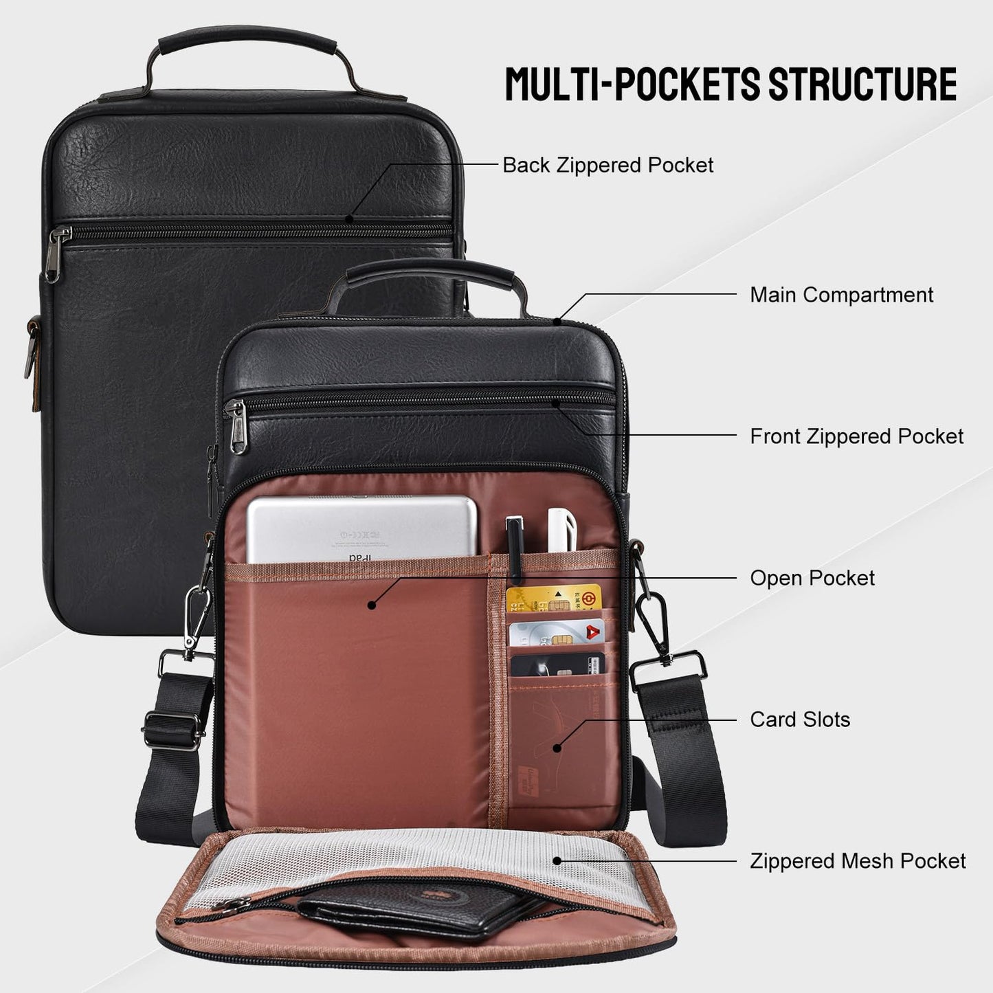 Crossbody Bags for Women and Men, Medium Leather Ladies Shoulder Cross body Bag Sling Travel Purses Handbags Compatible with 11 inch iPad Pro Air 11 with Magic Keyboard