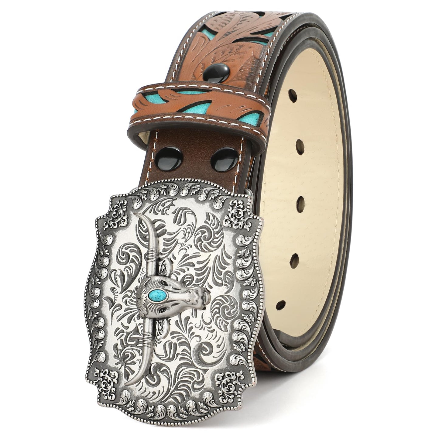 XZQTIVE Women Men Genuine Leather Belt Vintage Ladies Western Belt Engraved Tooled Leather Belt Cowboy Cowgirl Country Belt