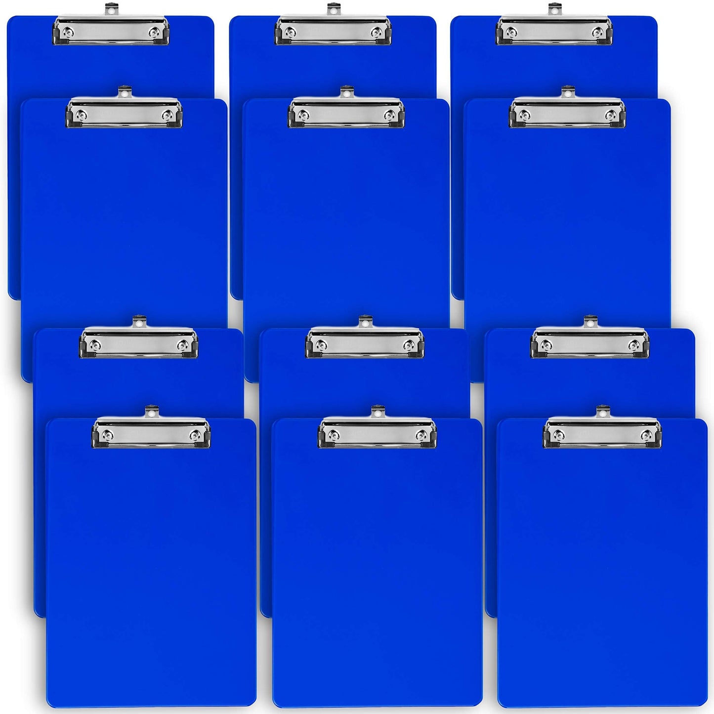 Blue Plastic Clipboard with Low Profile Clip (Pack of 12) - Letter Size Clip Board Blue with Flat Clip, A4 Size Acrylic Clipboard for Boys and Girls | Cute Aesthetic College & Back to School Supplies