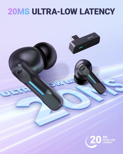 Middle Rabbit SW4 Pro Gaming Earbuds with Mic Wireless, 2.4G Dongle + Bluetooth Dual Mode, 20ms Low Latency, Compatible with PS5, PS4, PlayStation, Desktop&Laptop PC, VR
