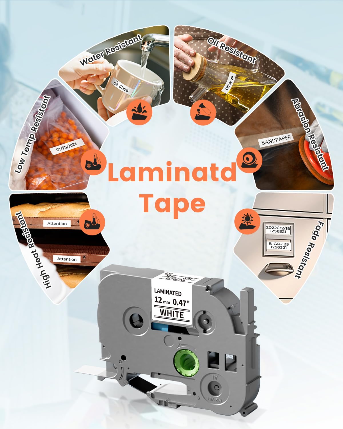 TZe TZ Tape 12mm 0.47 Laminated White, Replacement for Brother Label Maker Tape Refills P Touch TZe-231 TZe231, Compatible with Brother Ptouch PT-D210 D220 H110 D400 D410 D600 D610BT, 5-Pack