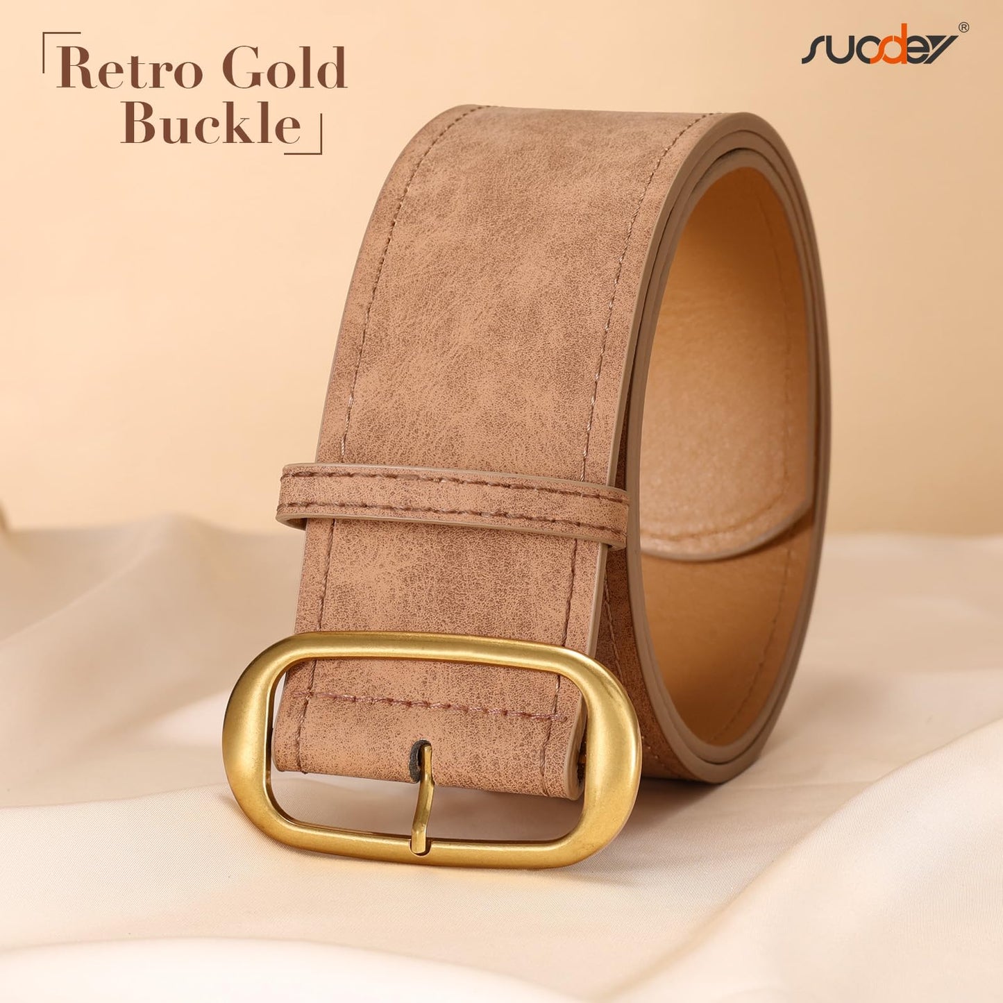 SUOSDEY Women Wide Waist Belt for Dresses Suede Chunky Belt with Gold Buckle Fashion Thick Waist Belt for Women Dresses