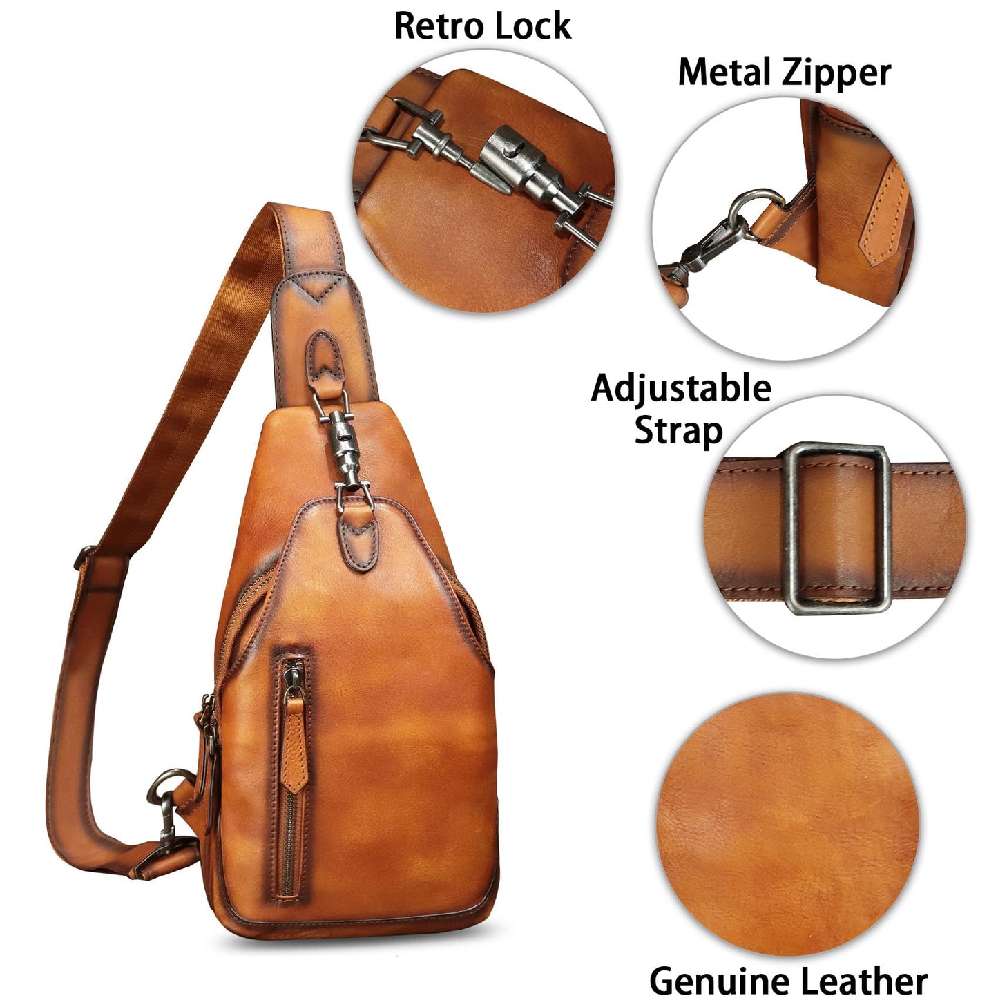 IVTG Genuine Leather Sling Bag for Men Women Crossbody Bag Chest Bag Sling Backpack Purses Hiking Sports Travel Daypack (Brown)
