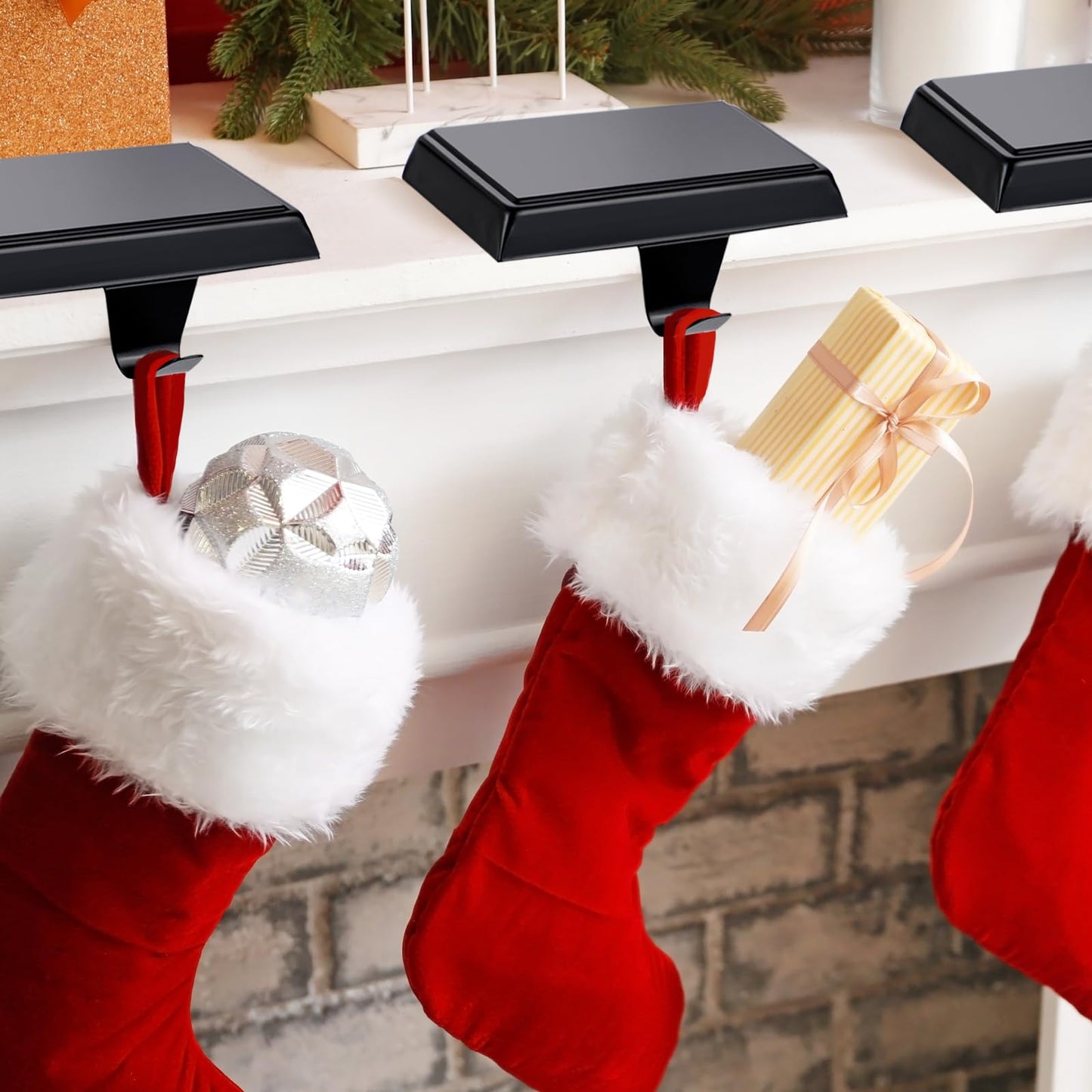 WYTAOHZL 6PCS Christmas Stocking Holders Metal Hangers Mantle Hangers Hooks Stocking Holder for Holiday Xmas Fireplace Stair Indoor Decor Black