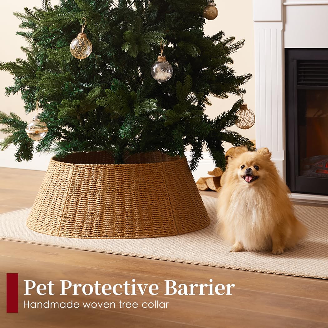 36in Extra Large Christmas Tree Collar - Wicker Woven Tree Collars for Artificial Trees - Large Rattan Rustic Farmhouse Basket for Tree Base Cover with Cord Cut-Out for 7.5ft 9ft 12ft Tree(Natural)