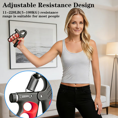 Hautrely 2PCS Hand Gripper Strengthener, 11-220LB Adjustable Resistance Grip Strength Trainer with Counter, Forearm Exerciser for Injury Recovery and Muscle Building (Red)