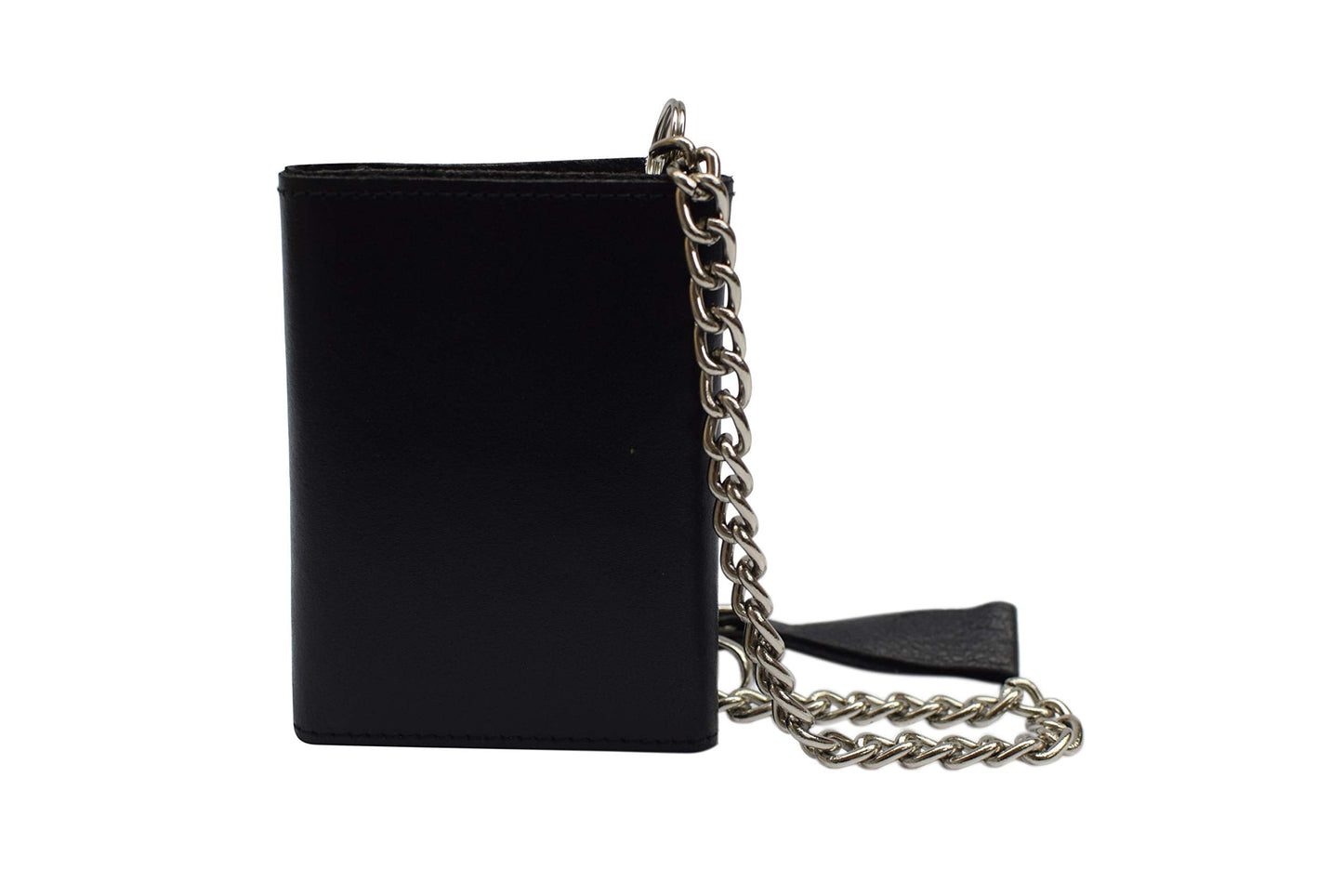 MARSHAL Men's Genuine Leather Black Trifold Wallet with Chain Biker Trucker Motorcycle (Eagle Black)