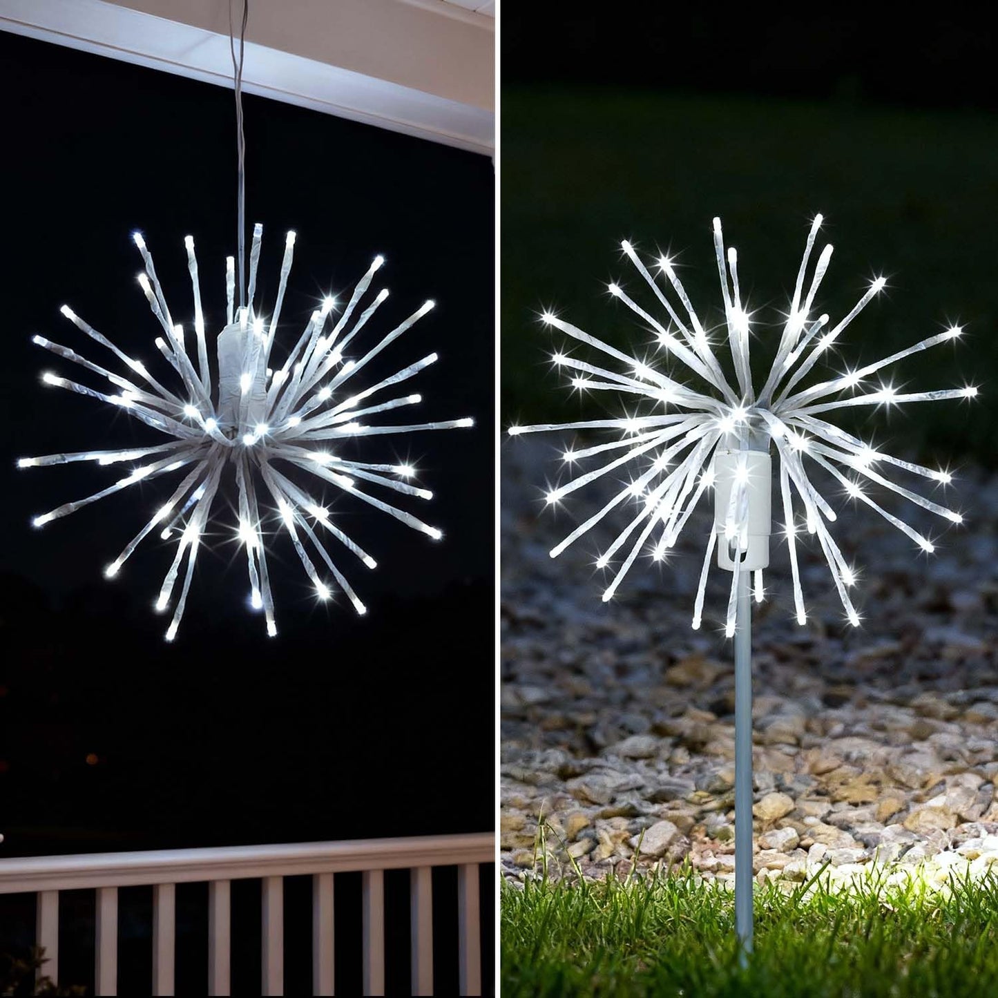 Lightshare 12" Starburst Light Lighted Ball 80 LED Firework Lights White Twinkle Hanging Ball Dual-use for Patio Walkway Pathway Decoration Indoor/Outdoor