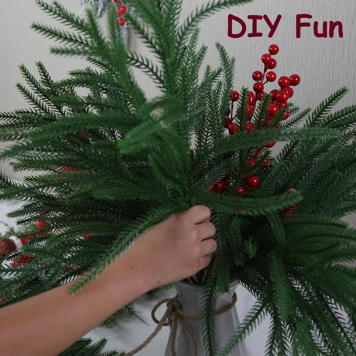 18" Real Touch Norfolk Pine Stems for Christmas Decoration, Artificial Pine Branches Greenery Stems for Vase, Christmas Picks for Xmas Tree,Wreath,Table,Planter,DIY Home Decor (12 Pcs Pine Branches)