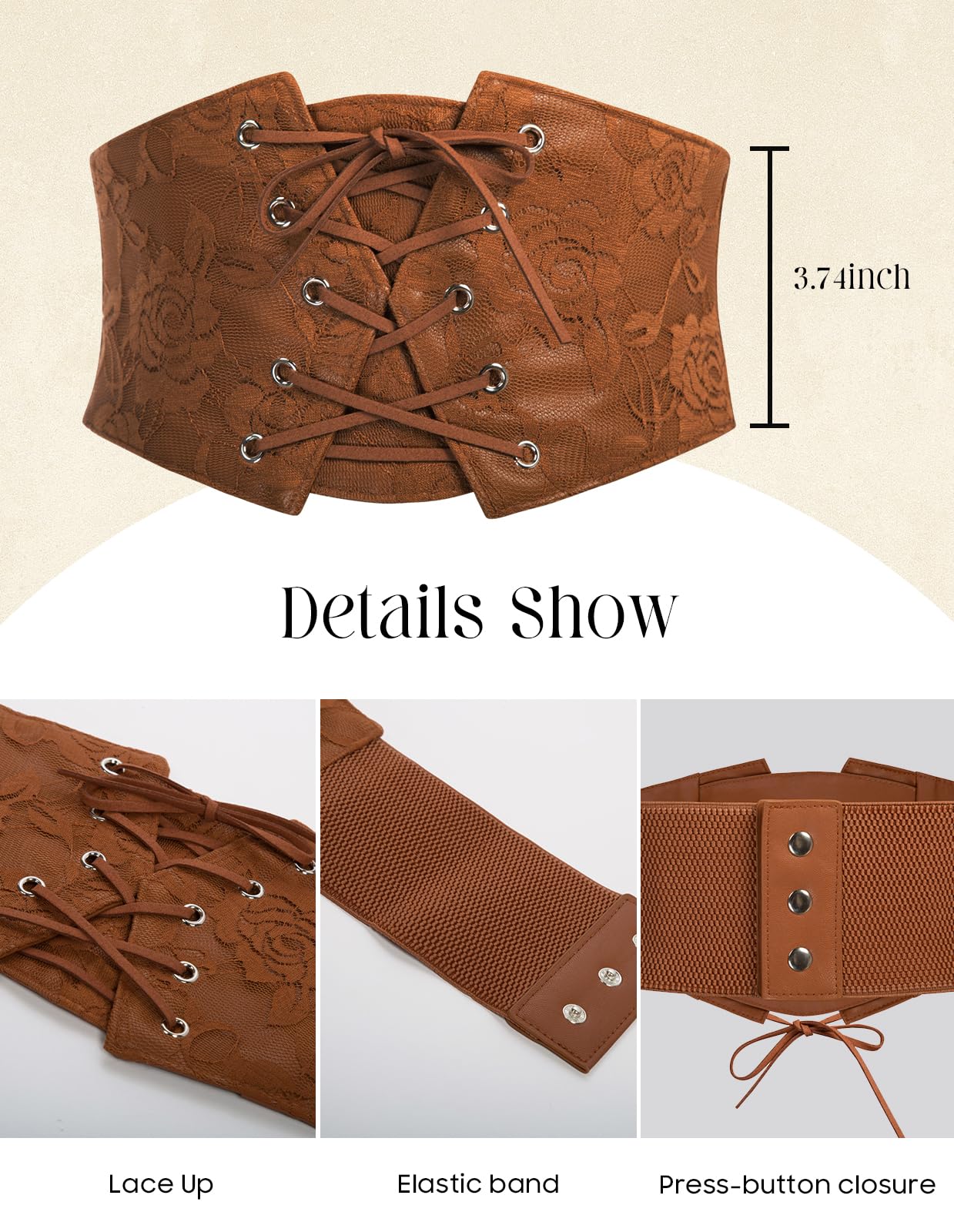 GRACE KARIN Women's Elastic Wide Waist Belt Renaissance Pirate Corset Cinch Belt Cosplay Costume with Press Button Coffee M