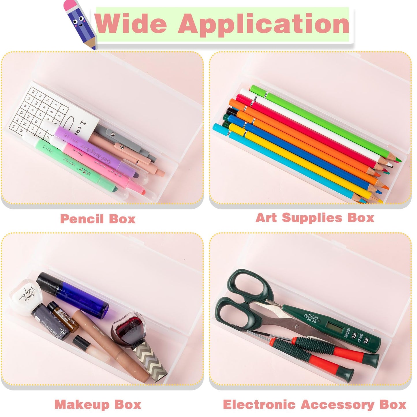 Fainne 24 Pcs Plastic Pencil Case Bulk Pencil Boxes Plastic Stationery Case Frosted Pen Box Pen Holder with Hinged Lid Snap Closure for Office(Single Layer,White,7.68 x 2.6 x 1.18 Inch)