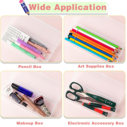 Fainne 24 Pcs Plastic Pencil Case Bulk Pencil Boxes Plastic Stationery Case Frosted Pen Box Pen Holder with Hinged Lid Snap Closure for Office(Single Layer,White,7.68 x 2.6 x 1.18 Inch)