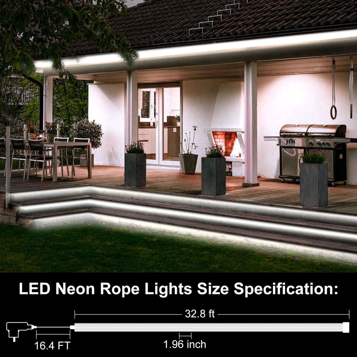 DBFAIRY 33Ft LED Neon Rope Lights, 24V Dimmable LED Strip Lights DIY Flexible Silicone Waterproof Neon Strip Lights for Bedroom Gaming Bedroom Outdoor Decor (Cool White)