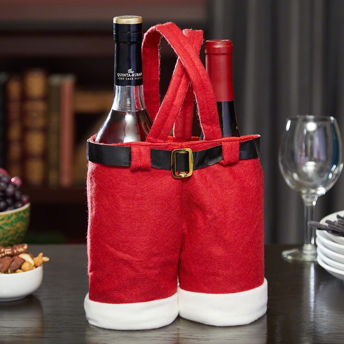 Homecube Large Size Christmas Candy Bag Wine Holders Santa Pants Gift and Treat Bags with Handle Portable Candy Gift Baskets Gift Wrap for Wedding, Pack of 6 (10" L x 15" H)