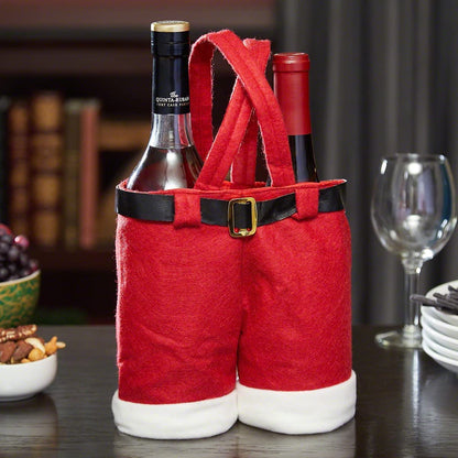 Homecube Large Size Christmas Candy Bag Wine Holders Santa Pants Gift and Treat Bags with Handle Portable Candy Gift Baskets Gift Wrap for Wedding, Pack of 6 (10" L x 15" H)