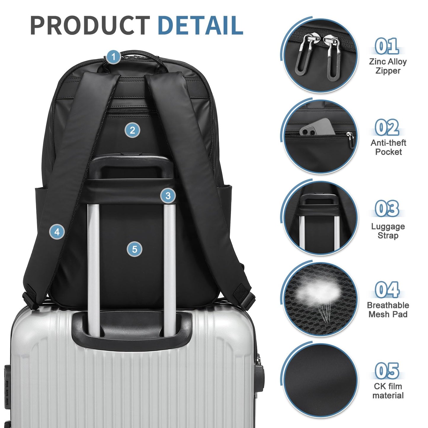 SUIKIHUM 16 Inch Laptop Backpack for Men, Business Work Backpack for Everyday Commute, Waterproof Travel Office Computer Bag, Black