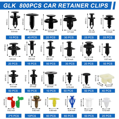 835 PCS Car Push Retainer Clips and Plastic Fasteners Kit - 24 Sizes Nylon Bumper Fender Clips Plastic Rivets with Fasteners Removal Tool for Toyota GM Ford Honda Acura Chrysler Blue