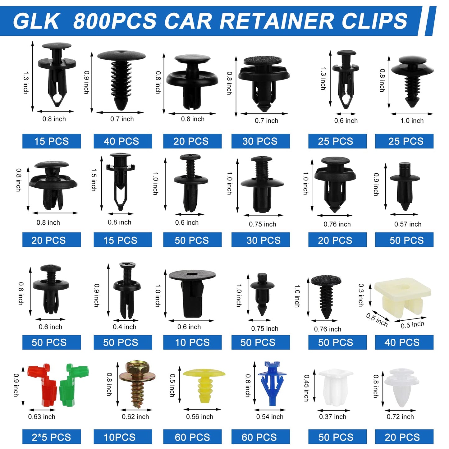 835 PCS Car Push Retainer Clips and Plastic Fasteners Kit - 24 Sizes Nylon Bumper Fender Clips Plastic Rivets with Fasteners Removal Tool for Toyota GM Ford Honda Acura Chrysler