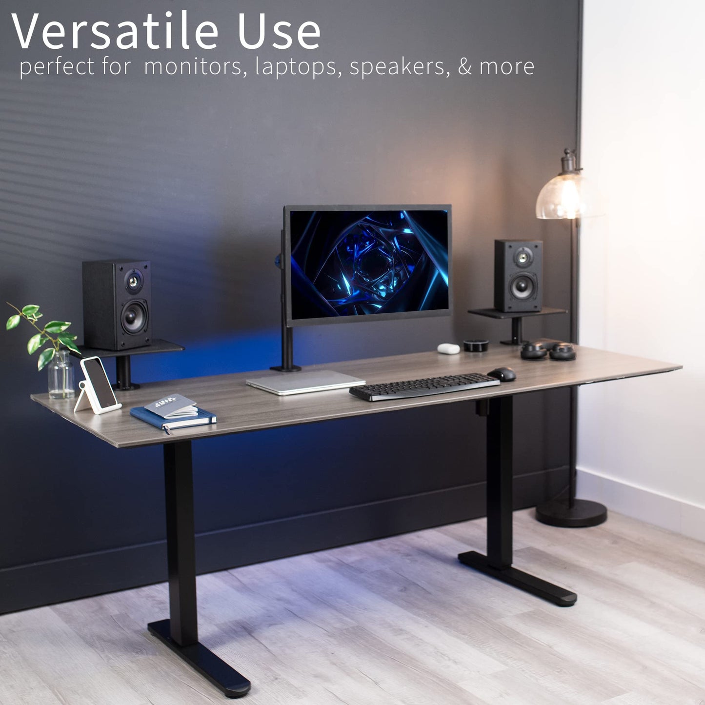 VIVO Clamp-On Universal Height Adjustable Ergonomic Computer Monitor and Laptop Riser, Tabletop Desk Stand, C-Clamp Design, Black, STAND-V000SCB