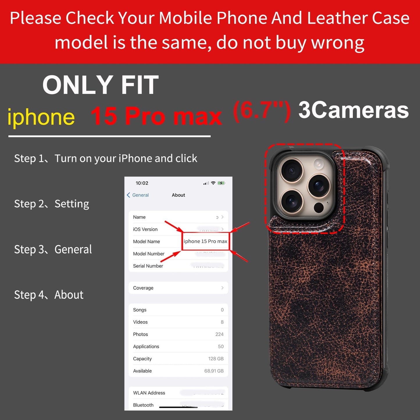 RMAWRAD Wallet Real Leather Case Compatible with iPhone 15 Pro Max 6.7",Genuine Leather，Shockproof, Anti-Fall Case, Flip Cover, with Card Slot, Double Magnetic Buckle, Kickstand, Coffee