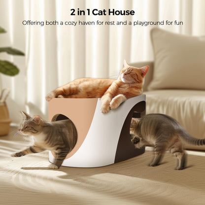 MSBC Big Cat Scratcher Lounge, Corrugated Cardboard Cat Scratcher House with Hole, Large Scratching Lounger Bed, Cat Scratching Pad for Indoor Cats as Furniture Protector, Rabbit Cardboard House