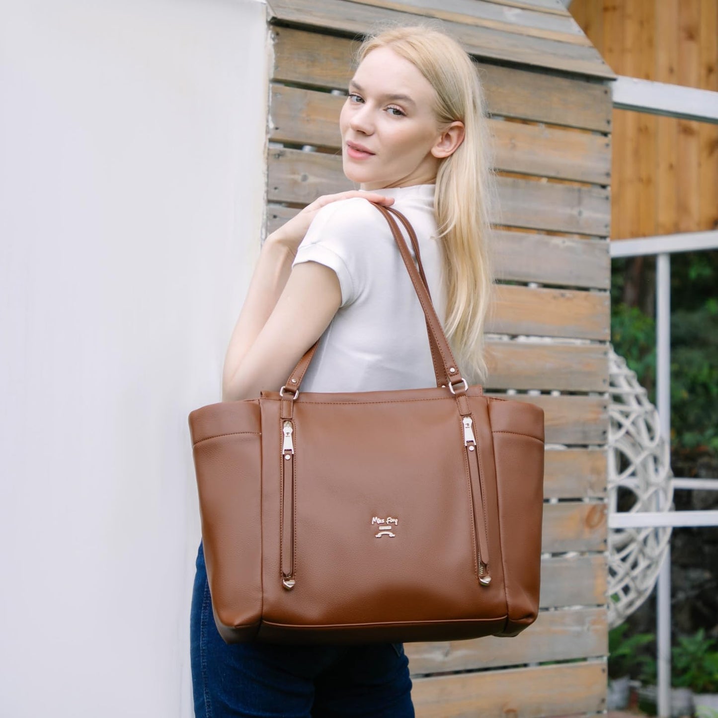 miss fong Diaper Bag Tote Leather Diaper Bag Backpack, Large Capacity Mommy Bag Hospital Bag, 12 Pockets Travel Diaper Tote with Changing Pad Pañaleras Para Bebe for Mom & Dad-Brown