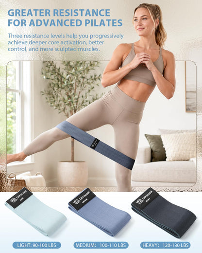 LIONSCOOL Pilates Ring Set (Black) - 14" Anti-Deformation Magic Circle with Padded Handles, 9" Mini Ball, Non-Slip Fabric Resistance Bands, Guide & Bag