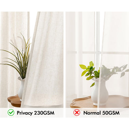 MIULEE Non-See-Through Privacy Linen Curtains 2 Panels, Light Filtering Window Curtains Farmhouse Textured Back Tab Semi Sheer Drapes for Bedroom Living Room, 52 x 84 Inches Long, Natural White
