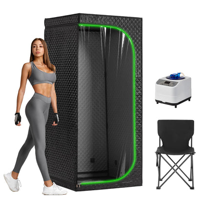 UNANEST Portable Steam Sauna Tent with Clear View Door, Black, Full Size Square Sauna for Home, 3L Steamer, 9 Heat Levels