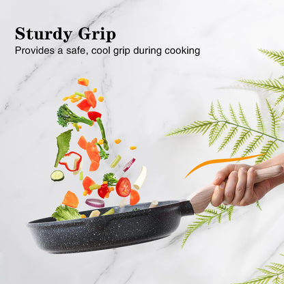 Kordisen Nonstick Frying Pan Set with Lids, 3 Piece Skillet Set, Healthy Induction Cooking Pan, Stay-Cool Handle, Compatible with All Stovetops, PFOA Free (8, 9.5, 11 Inch)