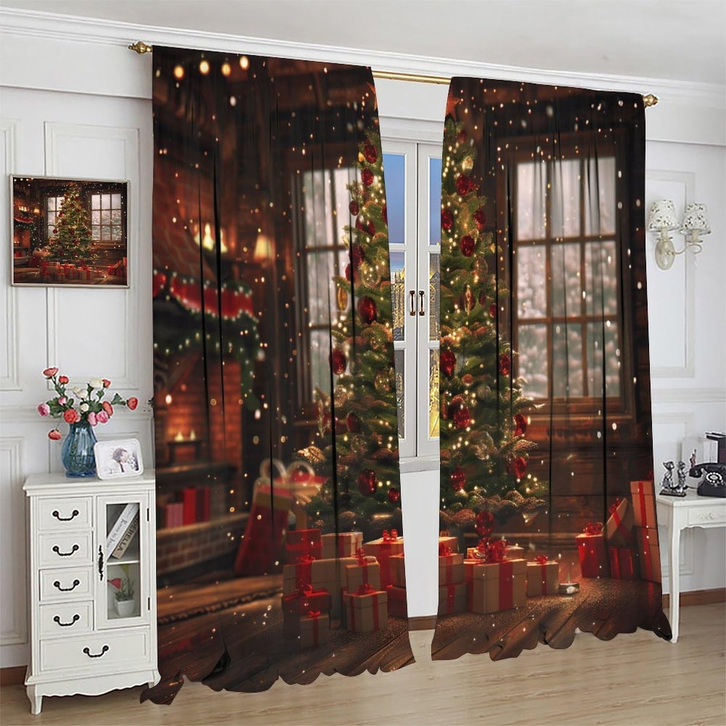 Christmas Tree Curtains Winter Holiday Christmas Merry Xmas Blackout Window Treatment for Living Room Bedroom Decor Window Drapes 52" W X 84" L