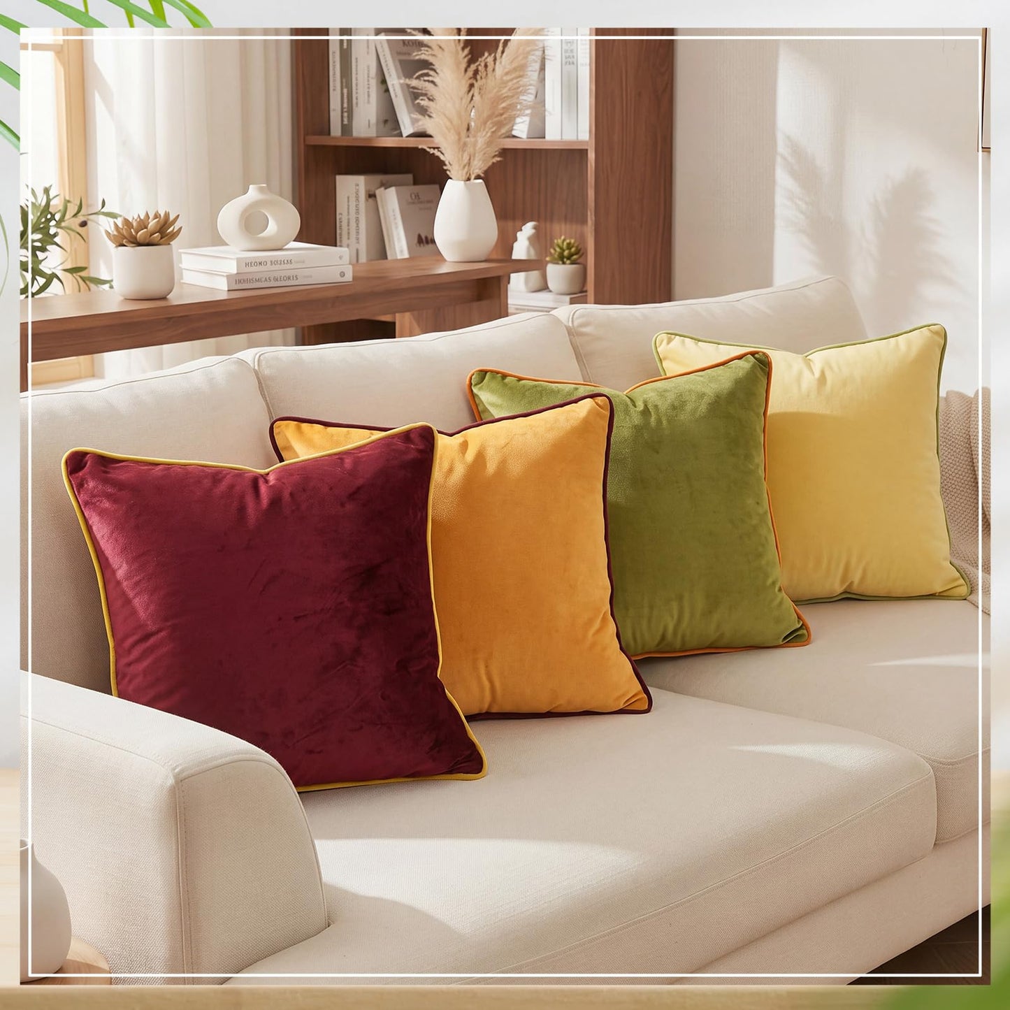 Chicplaid Pack of 4 Velvet Throw Pillow Covers 18x18 Inch Soft Square Decorative Pillow Cases Modern Double Sided Design Gradient Series Cushion Cover Set for Couch Sofa Bedroom Living Room Home Decor