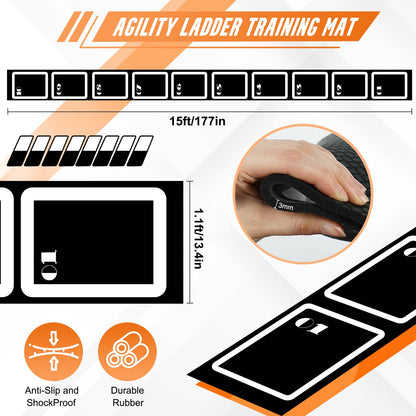 YTOPRO Agility Ladder Set: 15ft Rubber Non-Slip Agility Training Ladder with 10 Soccer Cones for Outdoor Agility Training| Basketball Fitness Soccer Training Equipment for Adults Youth