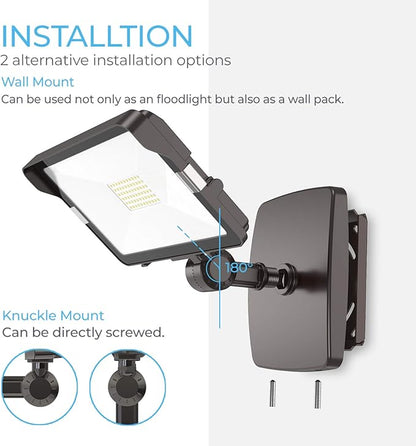 HYPERLITE 50W Flood Lights Outdoor 2 Pack, LED Flood Light with Knuckle Mount, Floodlight Wall Mount 5000K 5,500Lm IP65 Waterproof LED Security Lights for Yard Garden Garage UL Listed