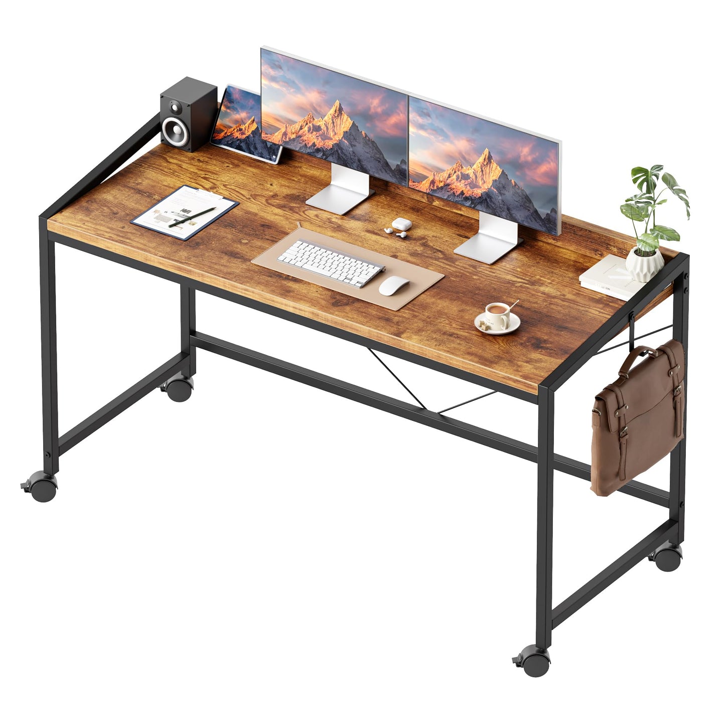 Mericonia 48 inch Rolling Computer Desk with Wheels, Gaming Desk for Small Spaces, Modern Simple Style Table for Home Office, Study Writing Table