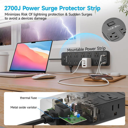 Solidock 20AC Power Strip with USB Ports, Heavy Duty Surge Protector Power Strip 15 Amp, 6Ft Extension Cord with Multiple Outlets