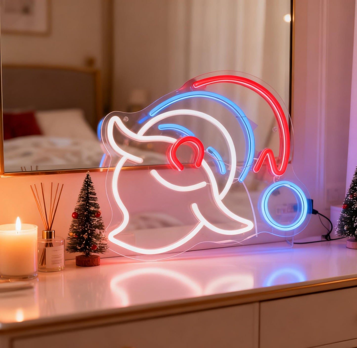 Christmas Santa LED Neon Sign, Merry Christmas Theme Light Up Sign, Holiday Party Indoor Decoration Home Living Room Wall Table Decor, USB Powered Dimmable Decorative Neon Light 13.8 x 11.8 In