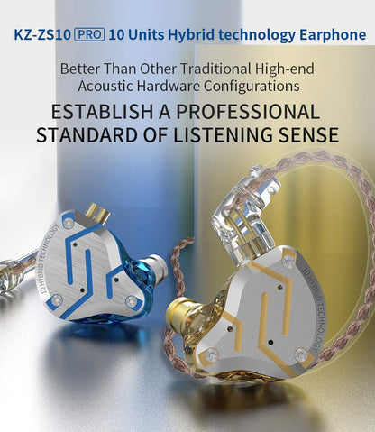 Five Driver Headphones,KZ ZS10 PRO High Fidelity Noise-Isolating Earbuds/Earphones with Detachable Cable 2Pin 0.75mm (Without MIC, Glare Blue)