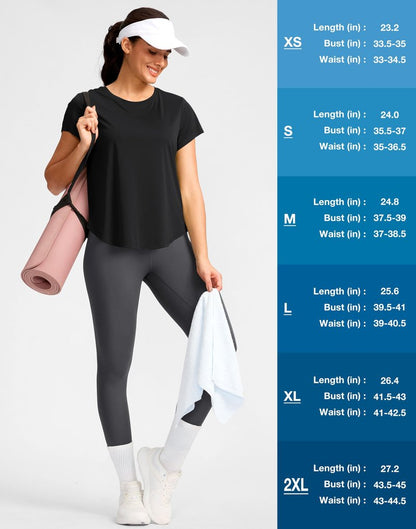 G Gradual Women's Workout Tops Short Sleeve Lightweight Athletic Yoga Running Shirts Loose Fit Quick Dry Gym T-Shirts(Black,L)